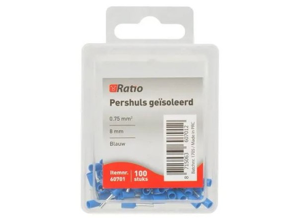 Ratio adereindhuls geisoleerd 0,75mm² 8mm enkel 100st in doosje