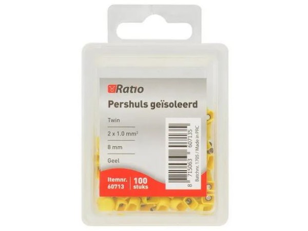 Ratio adereindhuls geisoleerd 1mm² 8mm dubbel 100st in doosje