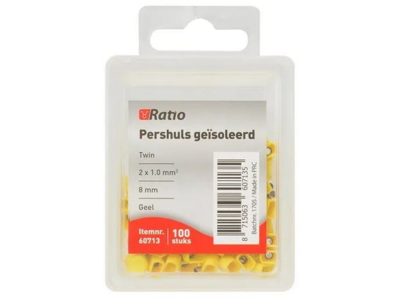 Ratio adereindhuls geisoleerd 1mm² 8mm dubbel 100st in doosje