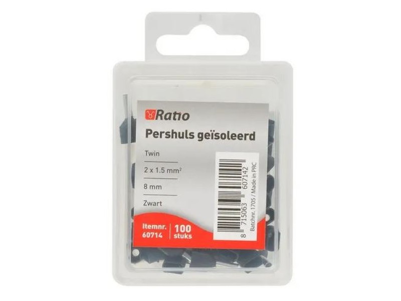 Ratio adereindhuls geisoleerd 1,5mm² 8mm dubbel 100st in doosje