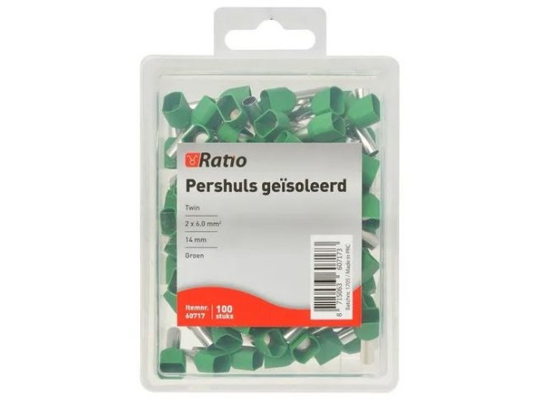 Ratio adereindhuls geisoleerd 6mm² 14mm dubbel 100st in doosje