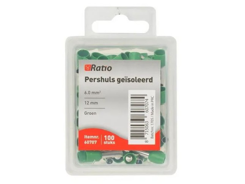 Ratio adereindhuls geisoleerd 6mm² 12mm enkel 100st in doosje