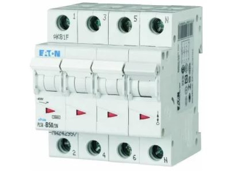 Eaton automaat 50A B 4P 3-polig + N PLS6-B50/3N-MW