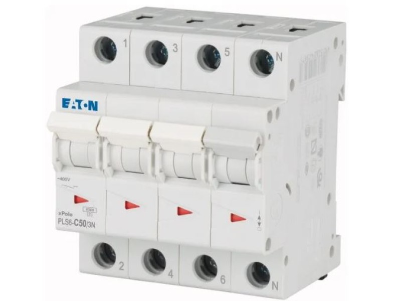 Eaton automaat 50A C 4P 3-polig + N PLS6-C50/3N-MW