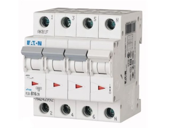 Eaton automaat 16A C 4P 3-polig + N  PLS6-C16/3N-MW