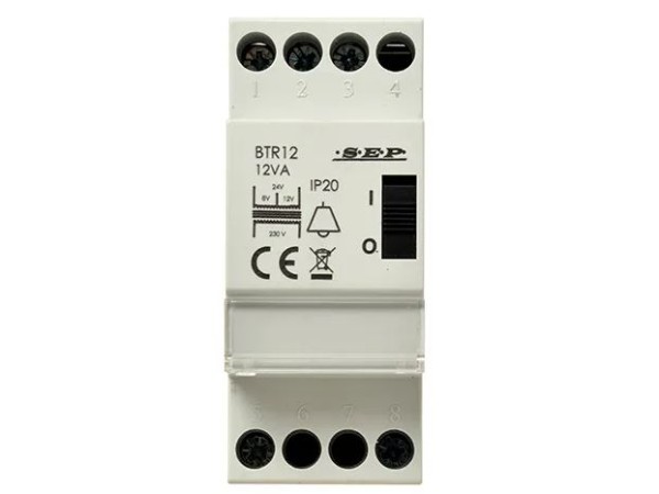 SEP Beltrafo 2mod 8V-12V-24VAC 12VA wisselspanning