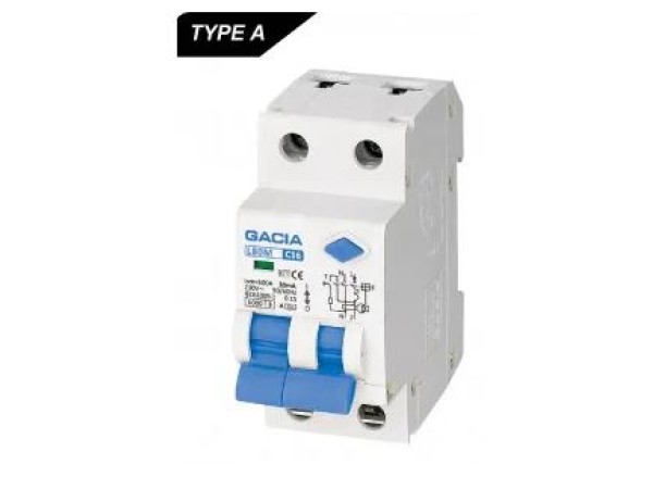 Gacia aardlekautomaat 16A 1P+N 2mod B kar 30mA 
