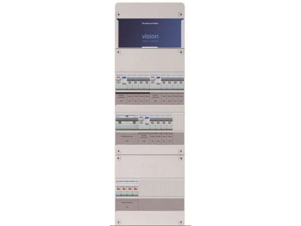 Hager voorbedrade kast 3F  1HS+ 3x2P ALS 12L + aardlekautomaat 3F 16A 	VKG444M-B