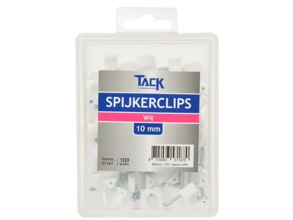 Spijkerclip wit 10mm 100 st per doosje Spijkerclip wit 10mm 100 st per doosje