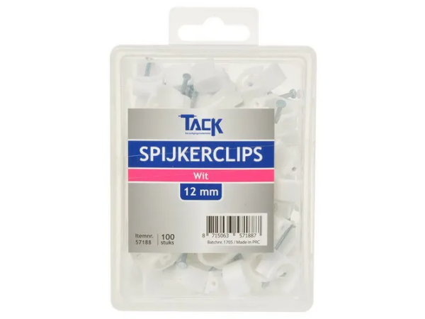 Spijkerclip wit 12mm 100 st per doosje Spijkerclip wit 12mm 100 st per doosje