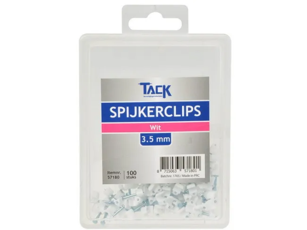 Spijkerclip wit 3,5mm 100 st per doosje Spijkerclip wit 3,5mm 100 st per doosje