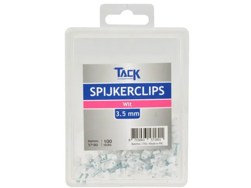 Spijkerclip wit 3,5mm 100 st per doosje Spijkerclip wit 3,5mm 100 st per doosje