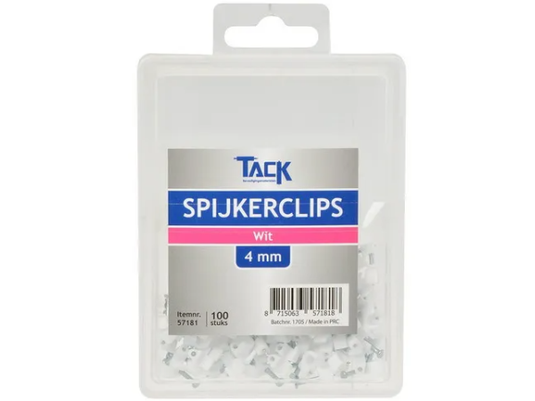 Spijkerclip wit 4mm 100 st per doosje Spijkerclip wit 4mm 100 st per doosje