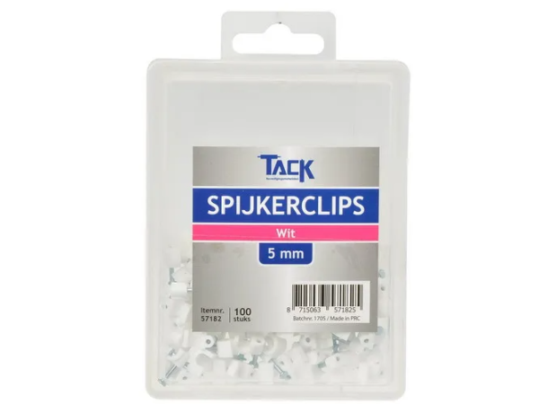 Spijkerclip wit 5mm 100 st per doosje Spijkerclip wit 5mm 100 st per doosje