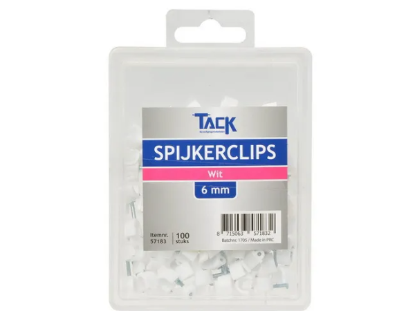 Spijkerclip wit 6mm 100 st per doosje Spijkerclip wit 6mm 100 st per doosje