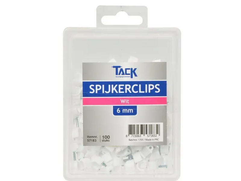 Spijkerclip wit 6mm 100 st per doosje Spijkerclip wit 6mm 100 st per doosje