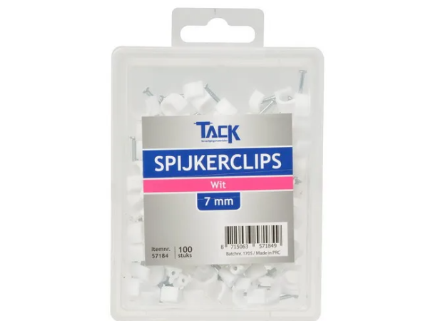 Spijkerclip wit 7mm 100 st per doosje Spijkerclip wit 7mm 100 st per doosje
