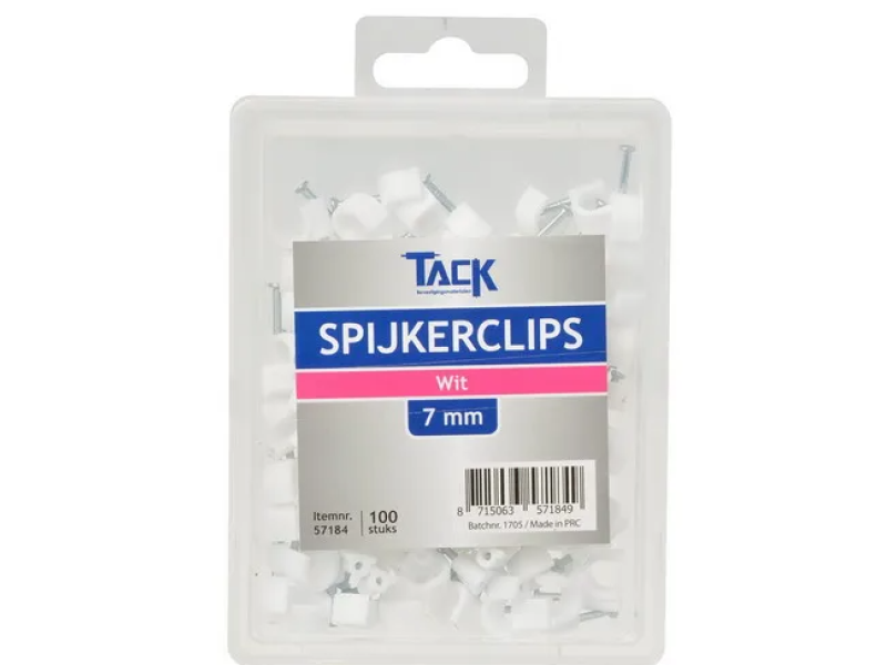 Spijkerclip wit 7mm 100 st per doosje Spijkerclip wit 7mm 100 st per doosje