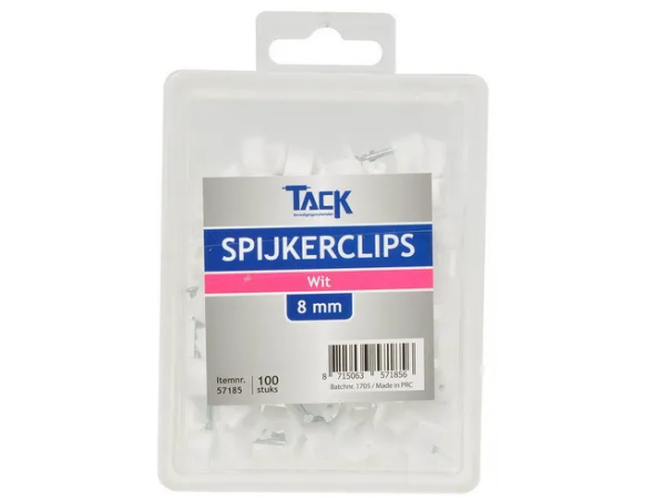 Spijkerclip wit 8mm 100 st per doosje Spijkerclip wit 8mm 100 st per doosje