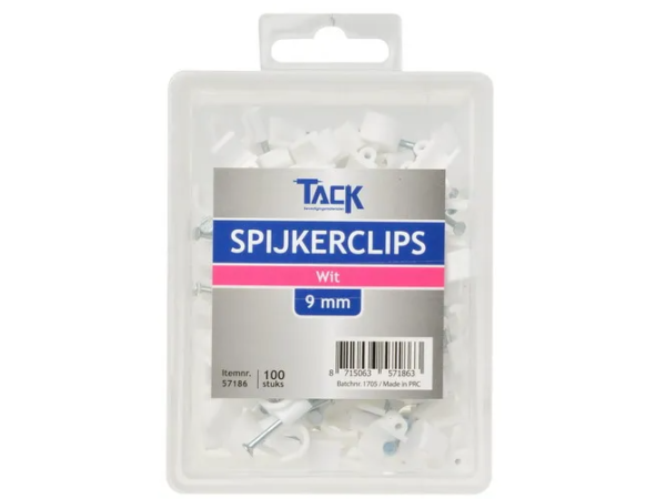 Spijkerclip wit 9mm 100 st per doosje Spijkerclip wit 9mm 100 st per doosje