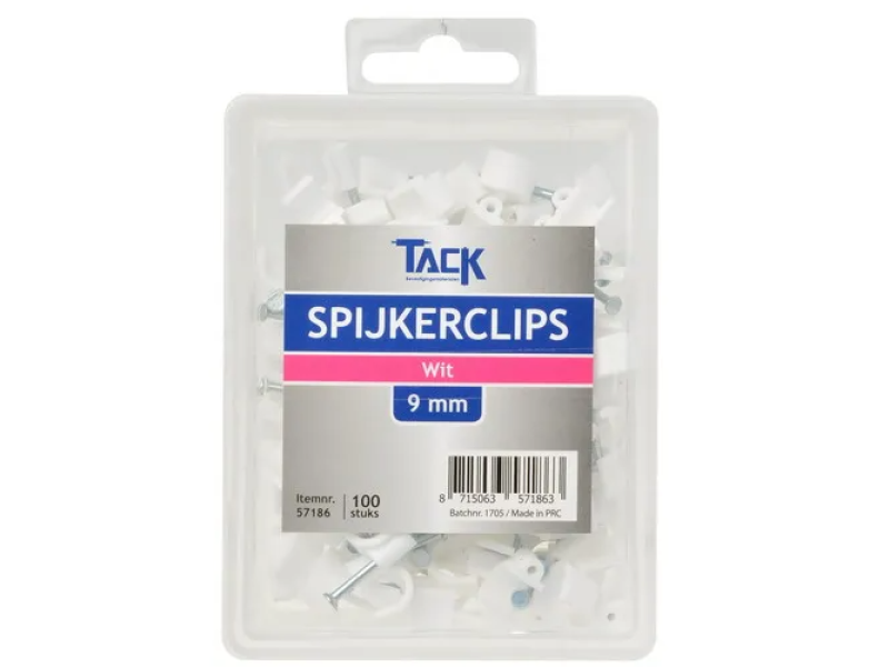 Spijkerclip wit 9mm 100 st per doosje Spijkerclip wit 9mm 100 st per doosje